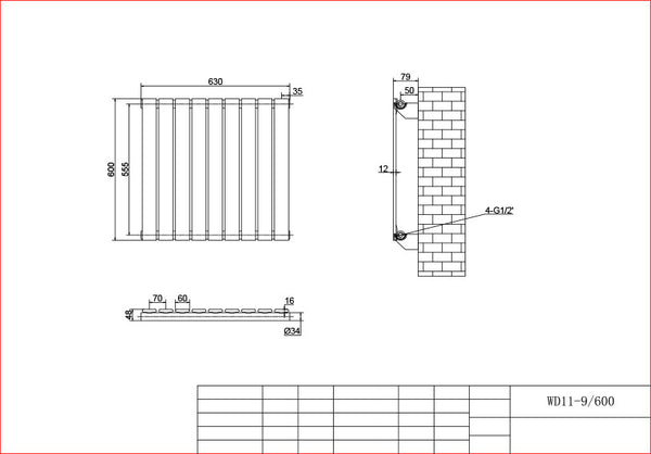 Anthracite Horizontal Column Panel Radiator 600 Height – Single/Double