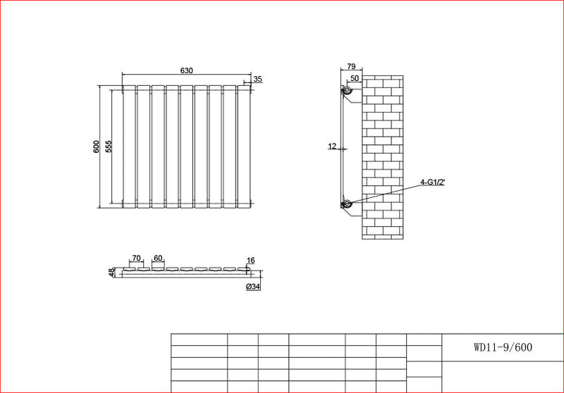 Anthracite Horizontal Column Panel Radiator 600 Height – Single/Double