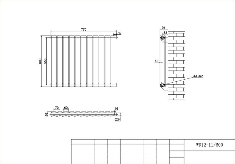 Anthracite Horizontal Column Panel Radiator 600 Height – Single/Double