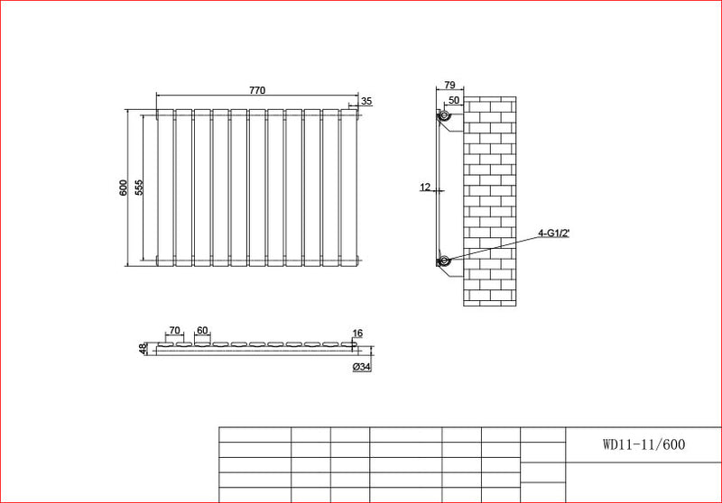 Anthracite Horizontal Column Panel Radiator 600 Height – Single/Double