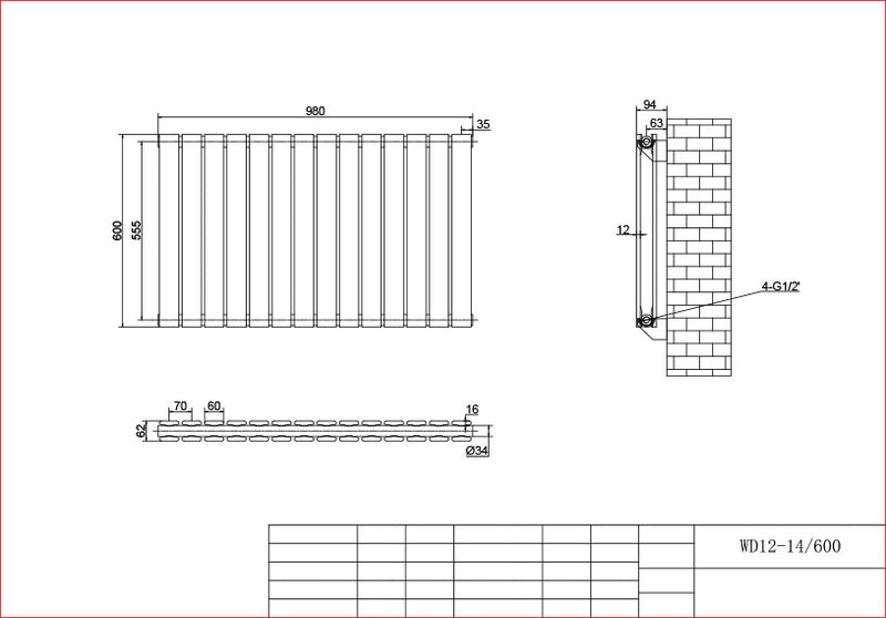 Anthracite Horizontal Column Panel Radiator 600 Height – Single/Double