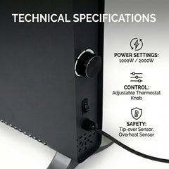 Electric Convector Heater 2000W - Portable Radiator with Adjustable Thermostat