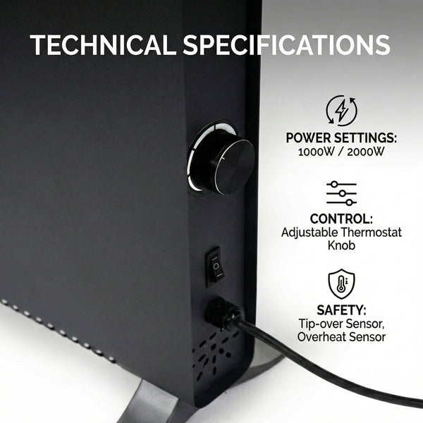 Electric Convector Heater 2000W - Portable Radiator with Adjustable Thermostat