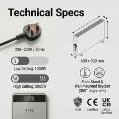 Electric Convector Heater 2000W - Portable Radiator with Adjustable Thermostat