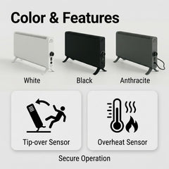 Electric Convector Heater 2000W - Portable Radiator with Adjustable Thermostat