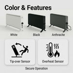 Electric Convector Heater 2000W - Portable Radiator with Adjustable Thermostat