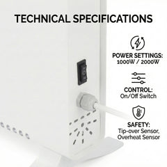 Electric Convector Heater 2000W - Portable Freestanding Radiator, 2 Heat Settings