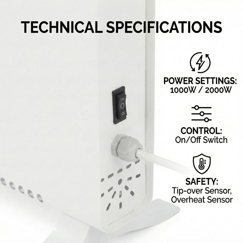 Electric Convector Heater 2000W - Portable Freestanding Radiator, 2 Heat Settings