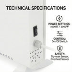 Electric Convector Heater 2000W - Portable Freestanding Radiator, 2 Heat Settings