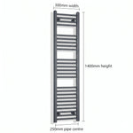300mm x 1400mm Anthracite Flat Towel Rail Dimensions and Specification Diagram