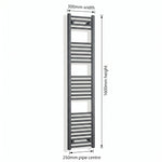 300mm x 1600mm Anthracite Flat Towel Rail Dimensions and Specification Diagram