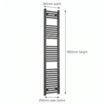 300mm x 1800mm Anthracite Flat Towel Rail Dimensions and Specification Diagram