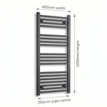 400mm x 1000mm Anthracite Flat Towel Rail Dimensions and Specification Diagram