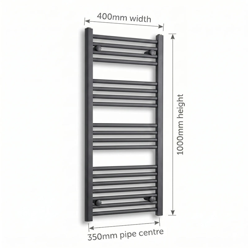 400mm x 1000mm Anthracite Flat Towel Rail Dimensions and Specification Diagram