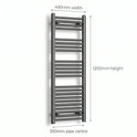 400mm x 1200mm Anthracite Flat Towel Rail Dimensions and Specification Diagram