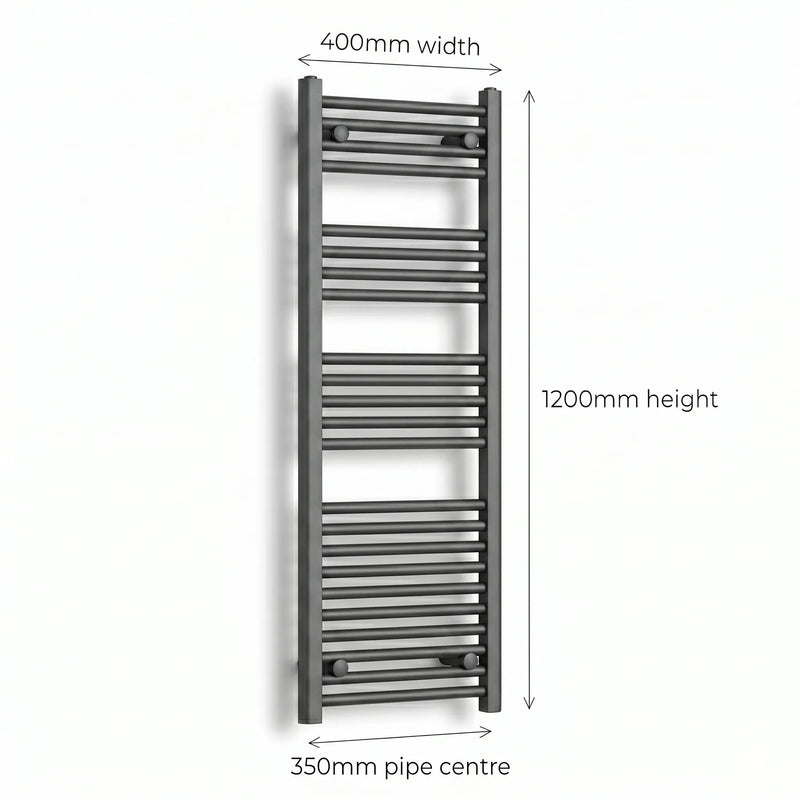 400mm x 1200mm Anthracite Flat Towel Rail Dimensions and Specification Diagram