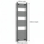 400mm x 1400mm Anthracite Flat Towel Rail Dimensions and Specification Diagram