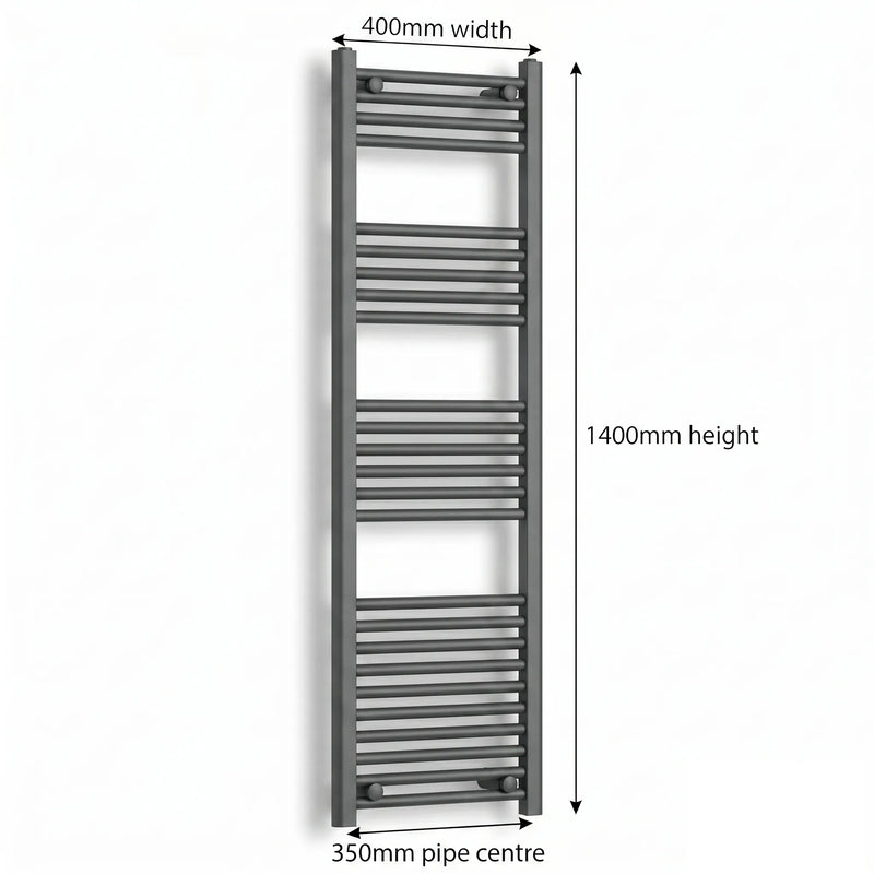 400mm x 1400mm Anthracite Flat Towel Rail Dimensions and Specification Diagram