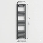 400mm x 1800mm Anthracite Flat Towel Rail Dimensions and Specification Diagram