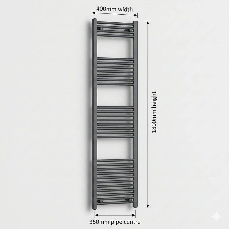 400mm x 1800mm Anthracite Flat Towel Rail Dimensions and Specification Diagram