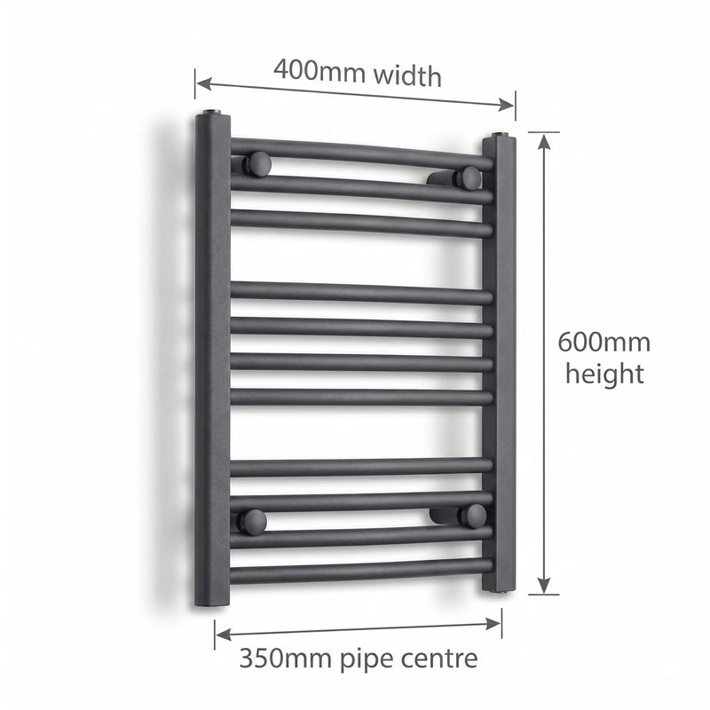 400mm x 600mm Anthracite Flat Towel Rail Dimensions and Specification Diagram