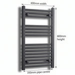 400mm x 800mm Anthracite Flat Towel Rail Dimensions and Specification Diagram