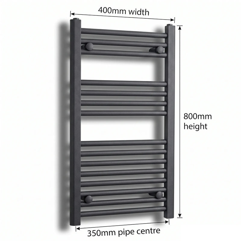 400mm x 800mm Anthracite Flat Towel Rail Dimensions and Specification Diagram