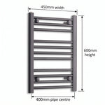 450mm x 600mm Anthracite Flat Towel Rail Dimensions and Specification Diagram