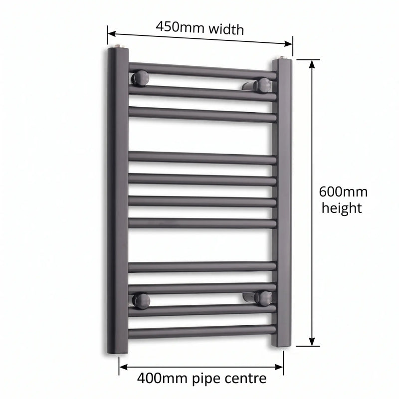 450mm x 600mm Anthracite Flat Towel Rail Dimensions and Specification Diagram