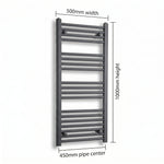 500mm x 1000mm Anthracite Flat Towel Rail Dimensions and Specification Diagram