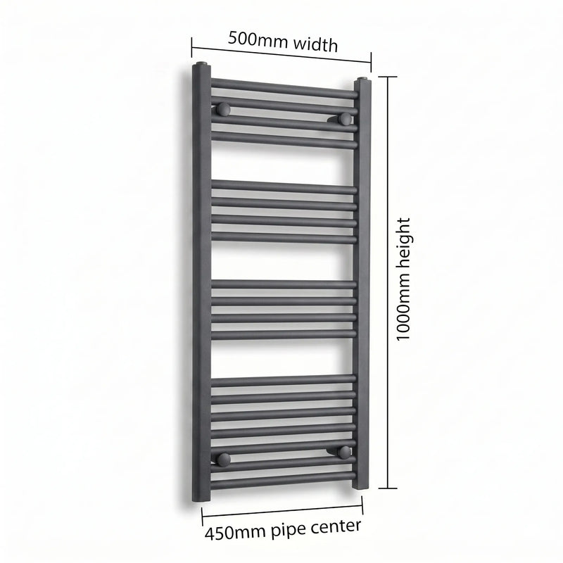 500mm x 1000mm Anthracite Flat Towel Rail Dimensions and Specification Diagram