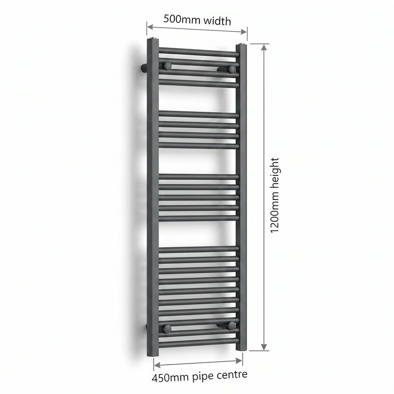 500mm x 1200mm Anthracite Flat Towel Rail Dimensions and Specification Diagram