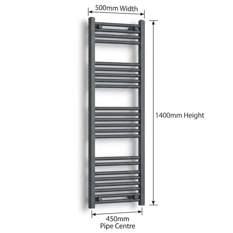 500mm x 1400mm Anthracite Flat Towel Rail Dimensions and Specification Diagram