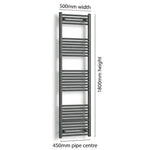 500mm x 1800mm Anthracite Flat Towel Rail Dimensions and Specification Diagram