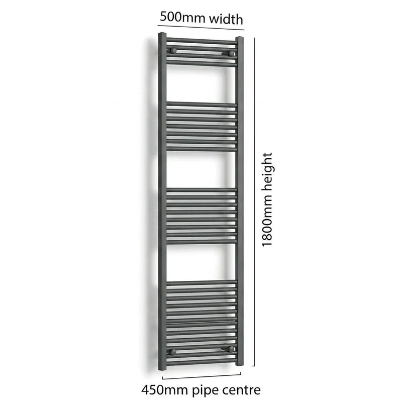500mm x 1800mm Anthracite Flat Towel Rail Dimensions and Specification Diagram