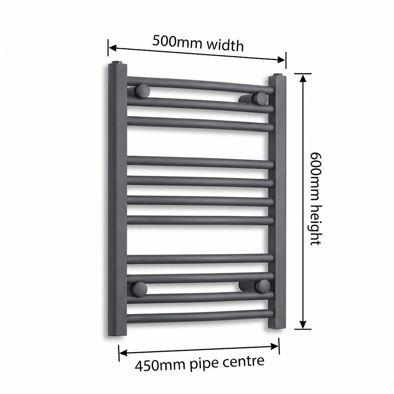 500mm x 600mm Anthracite Flat Towel Rail Dimensions and Specification Diagram