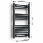 500mm x 800mm Anthracite Flat Towel Rail Dimensions and Specification Diagram