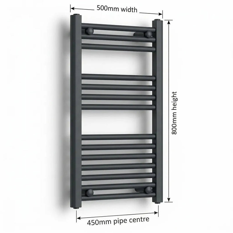 500mm x 800mm Anthracite Flat Towel Rail Dimensions and Specification Diagram