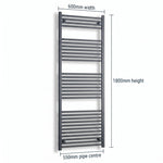 600mm x 1800mm Anthracite Flat Towel Rail Dimensions and Specification Diagram