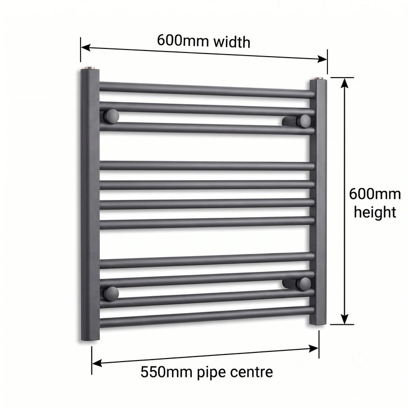 600mm x 600mm Anthracite Flat Towel Rail Dimensions and Specification Diagram
