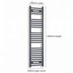 300mm x 1400mm Matt Black Electric Towel Rail Dimensions