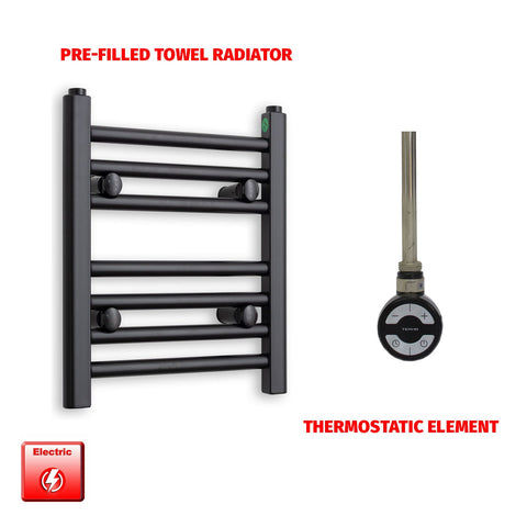 400 x 300 Flat Black Pre-Filled Electric Heated Towel Radiator MOA Thermostatic Booster Timer