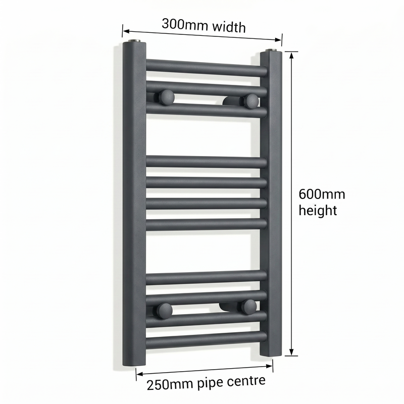 600 Matt Black Towel Rail Dimensions