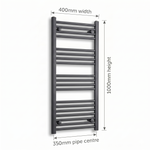 400mm x 1000mm Matt Black Towel Rail Dimensions