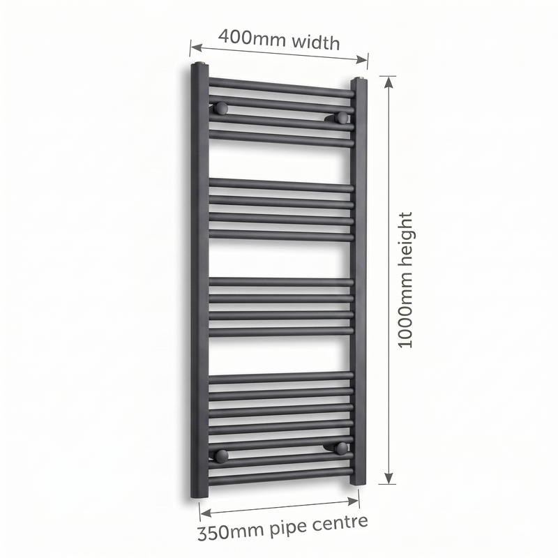 400mm x 1000mm Matt Black Towel Rail Dimensions