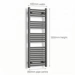 400mm x 1200mm Matt Black Towel Rail Dimensions
