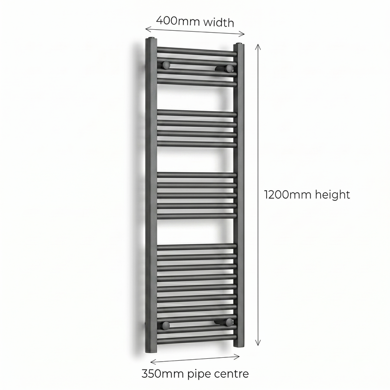 400mm x 1200mm Matt Black Towel Rail Dimensions