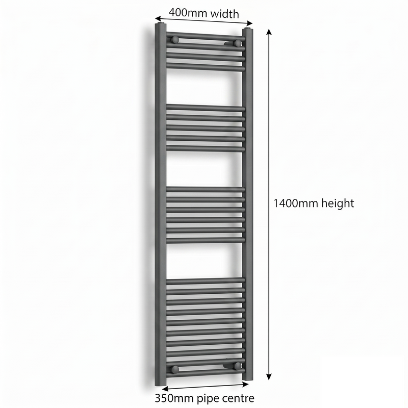 400mm x 1400mm Matt Black Electric Towel Rail Dimensions
