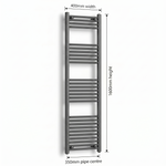 400mm x 1600mm Matt Black Electric Towel Rail Dimensions