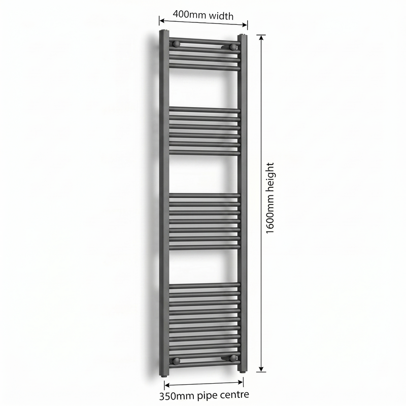 400mm x 1600mm Matt Black Electric Towel Rail Dimensions